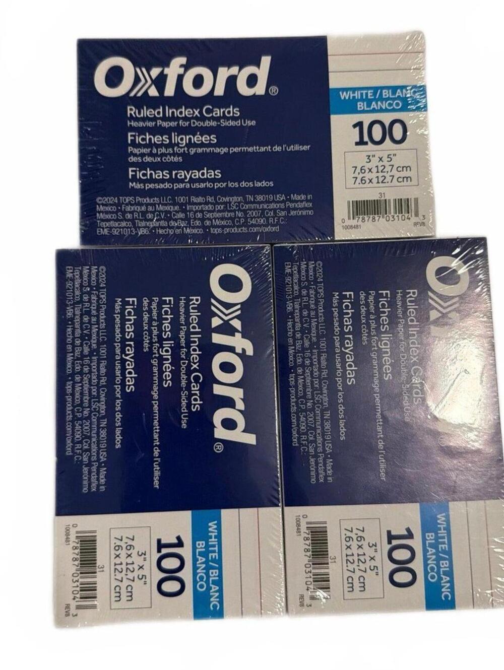 Oxford White Ruled Index Cards 3x5 - 100 Count - Pack of 3